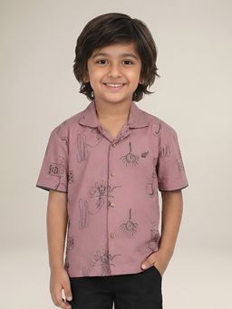 Polka Tots - Rust Cotton Half Sleeve Embroidery Shirt