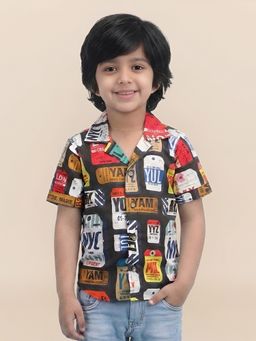 Polka Tots - Black Cotton Half Sleeve Graphic Print Shirt