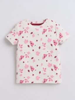 Baby Nation - Cream Cotton Knit Half Sleeves Flower Printed T-Shirt