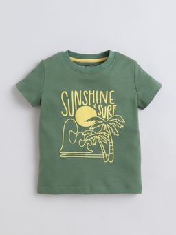 Baby Nation - Boys Green Sunshine and Surf Printed Cotton Half Sleeve T-Shirt
