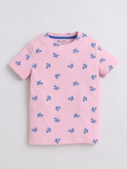 Baby Nation - Girls Stylish Pink Butterfly Print T-Shirt