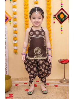 Titrit - Brown Cotton Sleeveless Printed Kurti and Dhoti