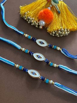 Digital Dress Room - Beautiful Designer Blue Evil Eye Rakhi Beads Thread Rakhi (Pack of 3)