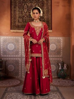 Kapda Dori - Red Palazzo with Kurti and Dupatta