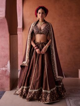 Kapda Dori - Brown Lehenga with Blouse and Dupatta