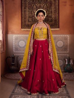 Kapda Dori - Red Lehenga Corset Blouse and Dupatta