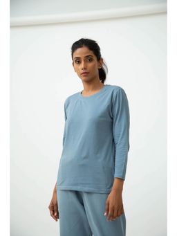 Saltpetre - Women Solid Blue Round Neck Full Sleeve T-shirt