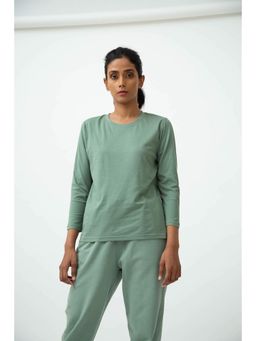 Saltpetre - Women Solid Sage green Round Neck Full Sleeve T-shirt