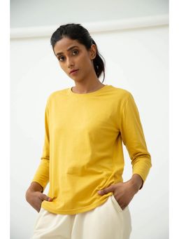 Saltpetre - Women Solid Yellow Round Neck Full Sleeve T-shirt