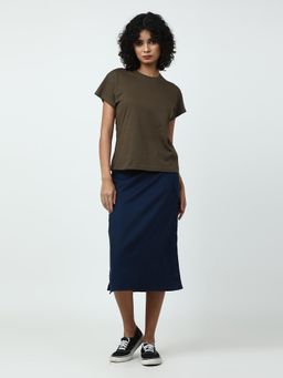 Saltpetre - Women Solid Olive Round Neck T-Shirt
