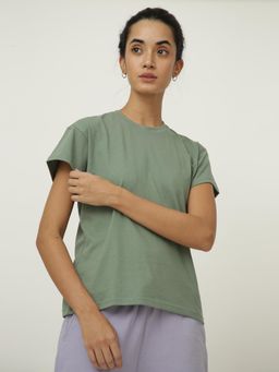 Saltpetre - Women Solid Sage green Round Neck T-Shirt
