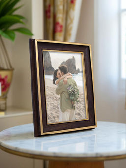 Golden Peacock - Elegant Dark Brown & Gold Tabletop Photo Frame