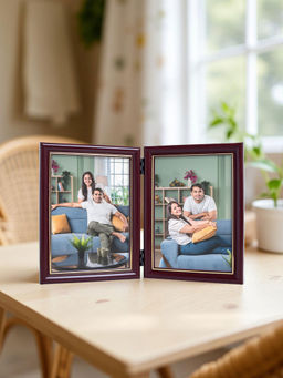 Golden Peacock - Classic Burgundy Foldable Tabletop Photo Frame