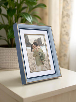 Golden Peacock - Blue & White Textured Tabletop Photo Frame with Gold Accents