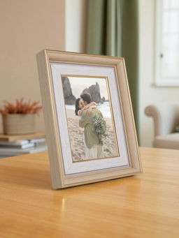 Golden Peacock - Gold & White Tabletop Photo Frame with Gold Highlights