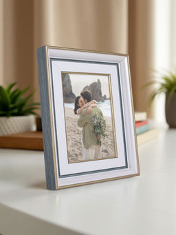 Golden Peacock - Charcoal Grey & White Tabletop Photo Frame with Gold Detailing