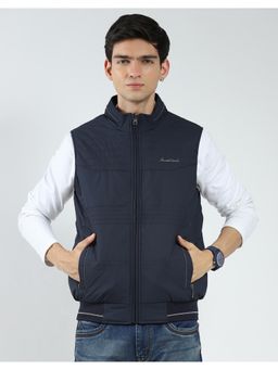 Monte Carlo - Men Navy Blue Solid High Neck Jacket