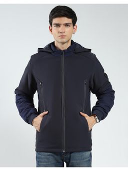 Monte Carlo - Men Navy Blue Solid Hooded Jacket