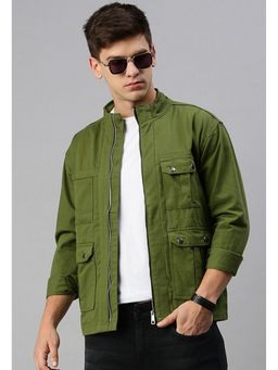 Voxati - Men Olive Solid High Neck Jacket