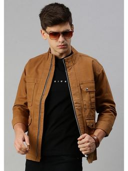 Voxati - Men Brown Solid High Neck Jacket