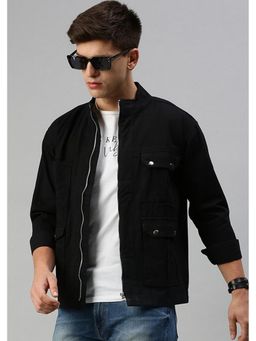 Voxati - Men Black Solid High Neck Jacket