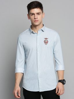 SHOWOFFFF - Mens Spread Collar Blue Self Design Shirt
