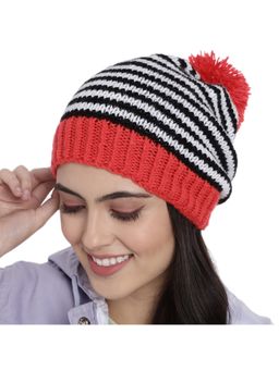 Magic Needles - Women White Red Striped Beanie