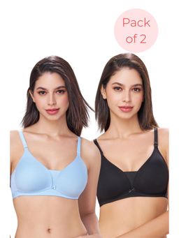 bodyline - Pixie Powder Blue & Black Seamless Wire-Free Padded T-Shirt Bra (Pack of 2)