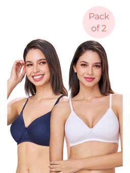 bodyline - Beth White & Navy Seamless Wire-Free Padded T-Shirt Bra (Pack of 2)