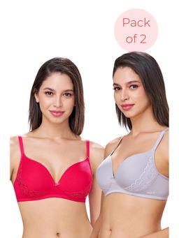 bodyline - Felicity Moonstone Grey & Fushia Glow Wire-Free Padded T-Shirt Bra (Pack of 2)