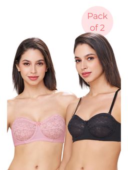 bodyline - Detachable Straps Citra Sand Pink & Black Strapless Wired Lace Bra (Pack of 2)