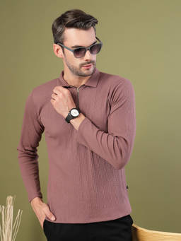 RIGO - Men's Mauve Collar Neck Polo T-Shirt