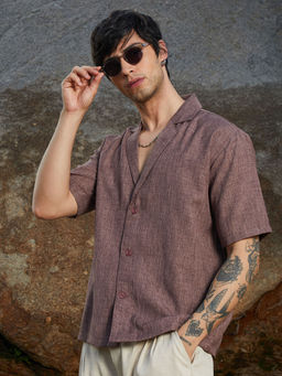 Campus Sutra - Men's Brown Notched Lapel Shirt