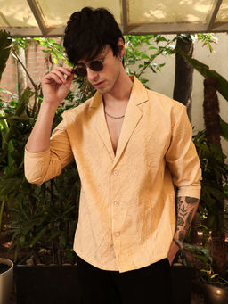 Campus Sutra - Men's Beige Notched Lapel Shirt