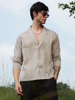 Campus Sutra - Men's Beige Notched Lapel Shirt