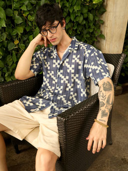 Campus Sutra - Men's Blue Collar Neck Shirt