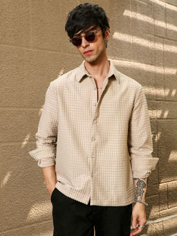 Campus Sutra - Men's Beige Collar Neck Shirt