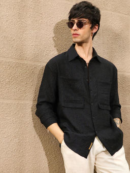 Campus Sutra - Men's Black Collar Neck Shirt