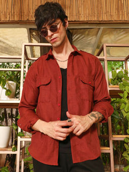 Campus Sutra - Men's Brown Collar Neck Shirt