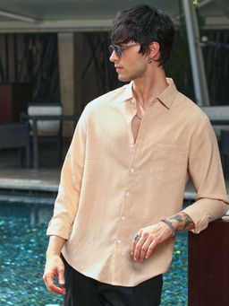 Campus Sutra - Men's Beige Collar Neck Shirt
