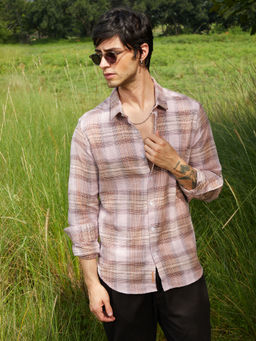 Campus Sutra - Men's Beige Collar Neck Shirt