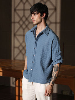Campus Sutra - Men's Blue Collar Neck Shirt