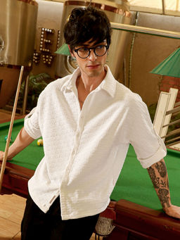 Campus Sutra - Men's White Collar Neck Shirt