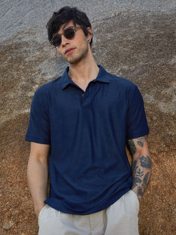 Campus Sutra - Men's Blue Collar Neck Polo T-Shirt