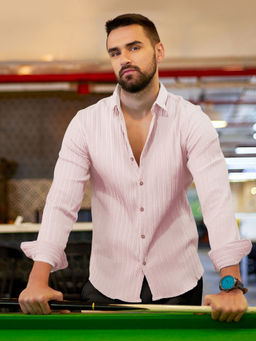 Campus Sutra - Men's Pink Collar Neck Shirt