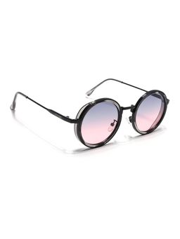 Voyage - Round Sunglasses for Men & Women (Grey & Pink Lens|Black & Transparent Frame)
