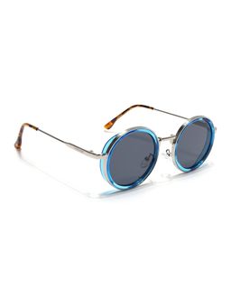 Voyage - Round Sunglasses for Men & Women (Black Lens|Silver & Blue Frame)