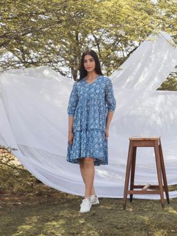 Mera Rang - V Neck Block Print Graduated Dress