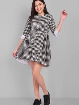 Mera Rang - Checked Cotton Button Front Dress