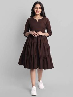 Mera Rang - Brown Mul Cotton Graduated Short Dress